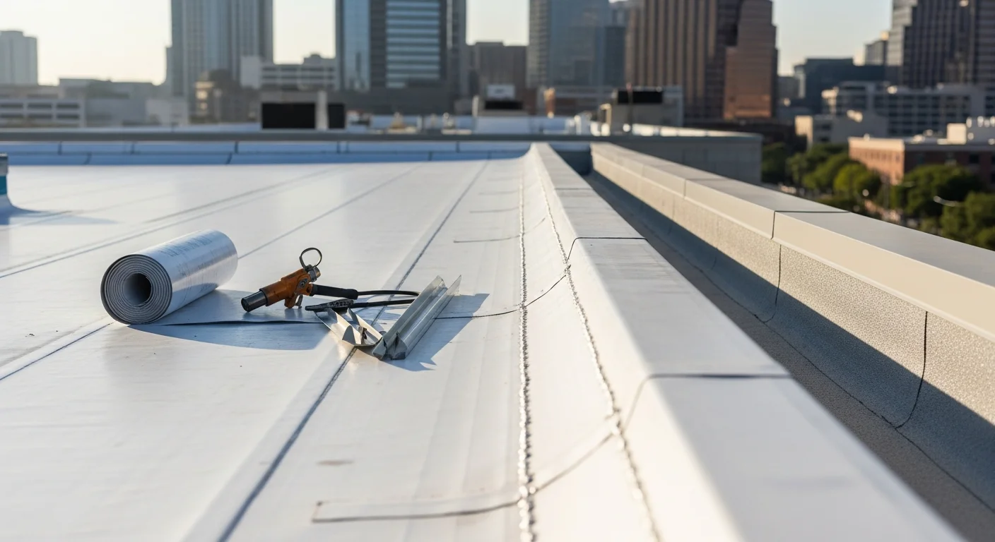 Commercial flat roof installation on business building in Austin area